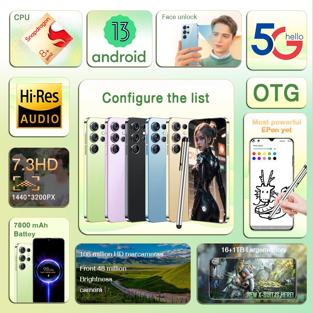 sample fast delivery 5g de smartphones amoled 7.3 inch full screen Portable small 5g smartphone S24 ultra original telefons
